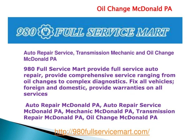 Auto Repair McDonald PA, Auto Repair Service McDonald PA, M