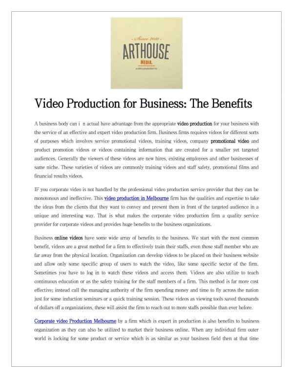 Video Production for Business: The Benefits