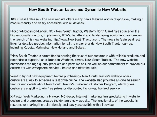 New South Tractor Launches Dynamic New Website