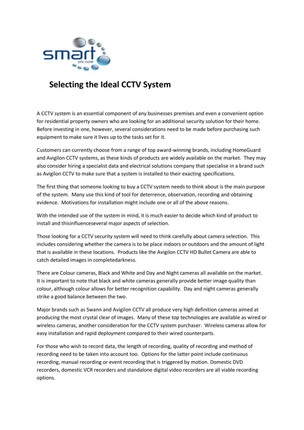 Selecting the Ideal CCTV System
