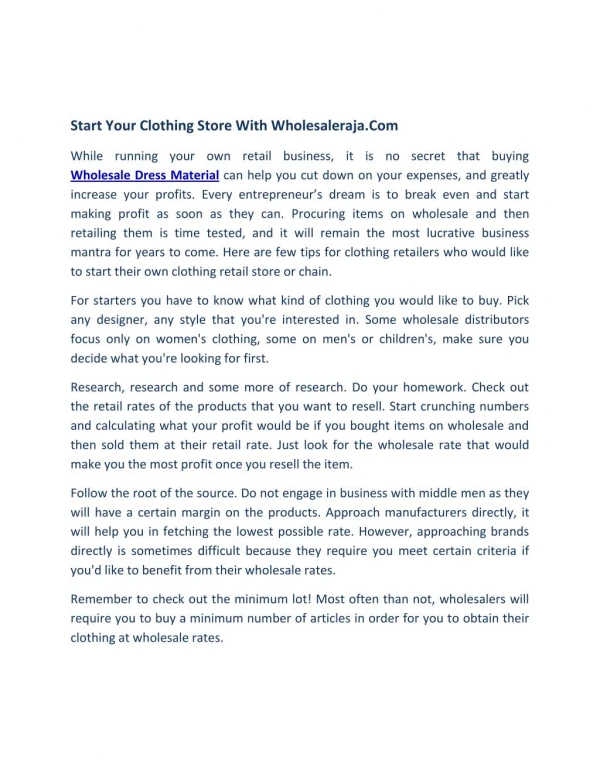 Start your clothing Store with Wholesaleraja.com