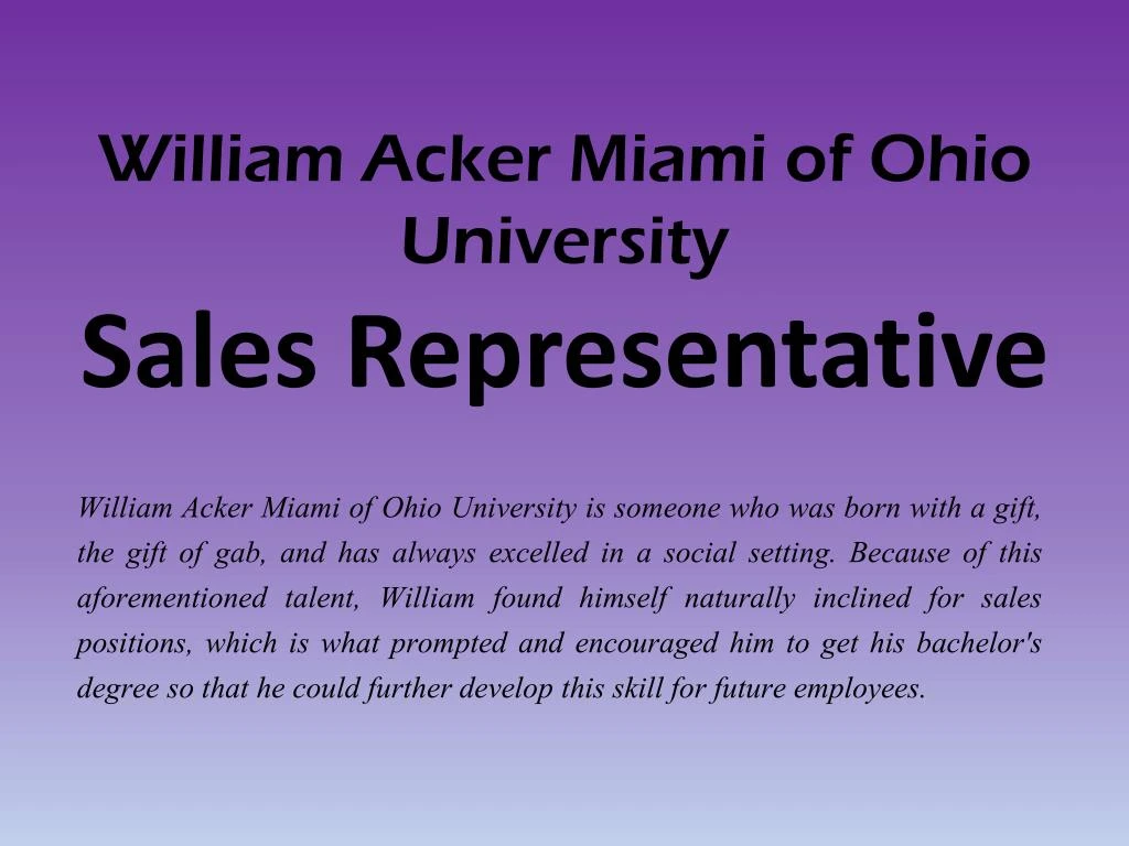 william acker miami of ohio university sales representative