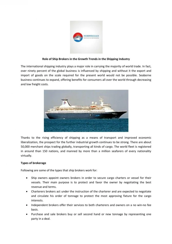 Role of Ship Brokers in the Growth Trends in the Shipping In