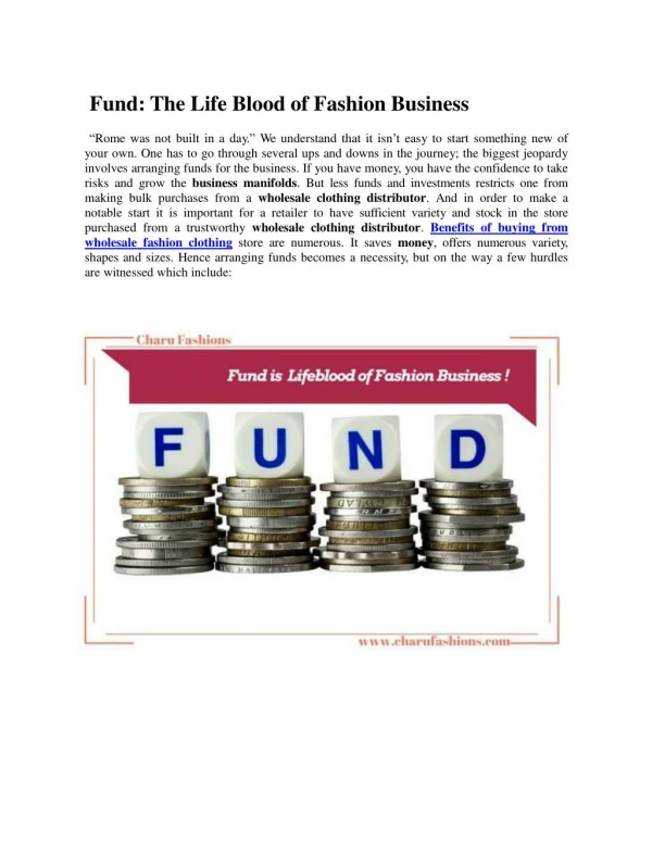 Fund: The Life Blood of Fashion Business