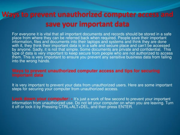 Ways to prevent unauthorized computer access and save your i