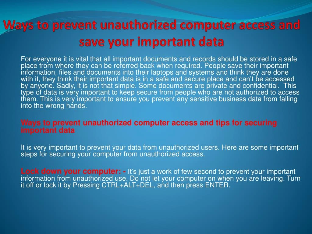 ways to prevent unauthorized computer access and save your important data