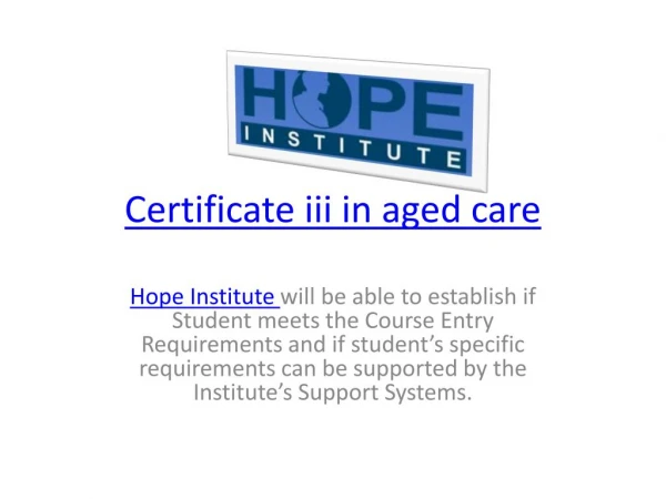 Certificate iii aged care