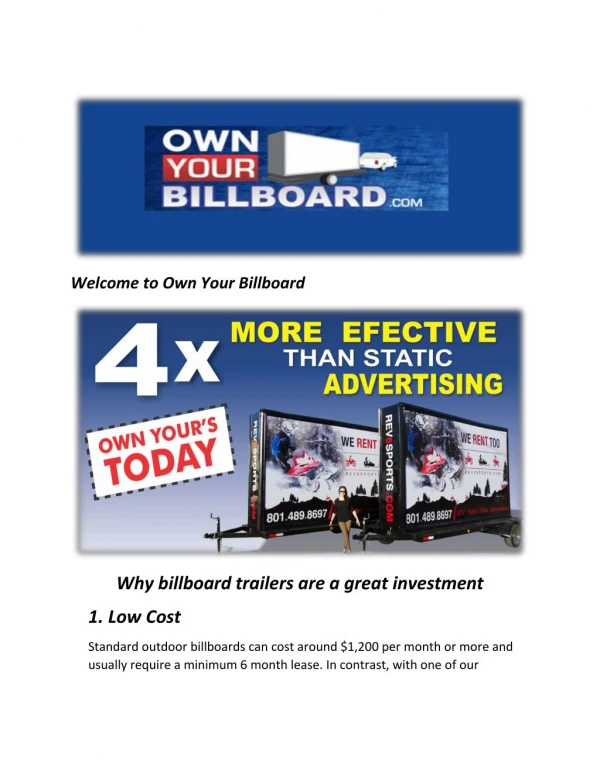 Own Your Billboard : #1 US Mobile Billboard Trailer Company