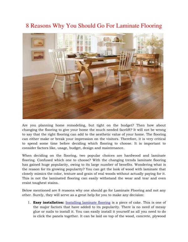8 Reasons Why You Should Go For Laminate Flooring