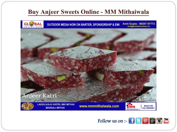 Buy Anjeer Sweets Online - MM Mithaiwala