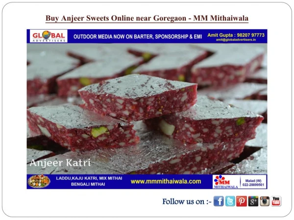 Buy Anjeer Sweets Online near Goregaon - MM Mithaiwala