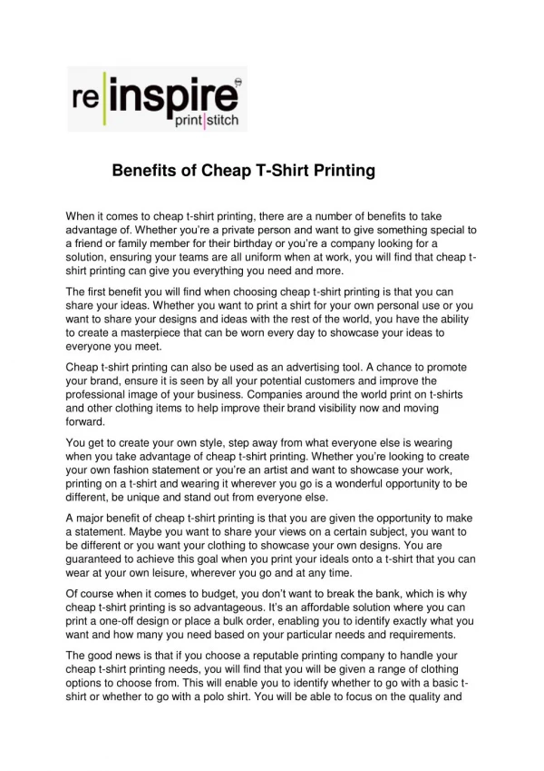 Benefits of Cheap T-Shirt Printing
