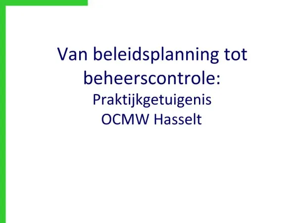 Van beleidsplanning tot beheerscontrole: Praktijkgetuigenis OCMW Hasselt