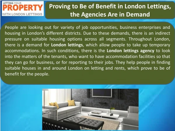 Proving to Be of Benefit in London Lettings