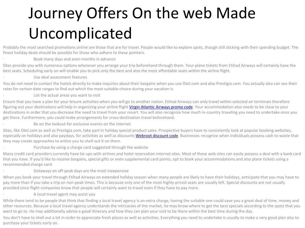 journey offers on the web made uncomplicated