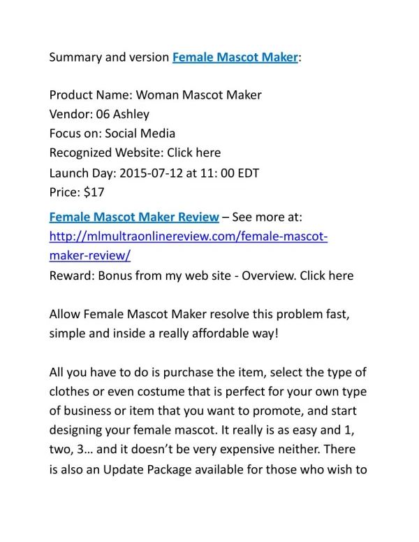 Female Mascot Maker Review