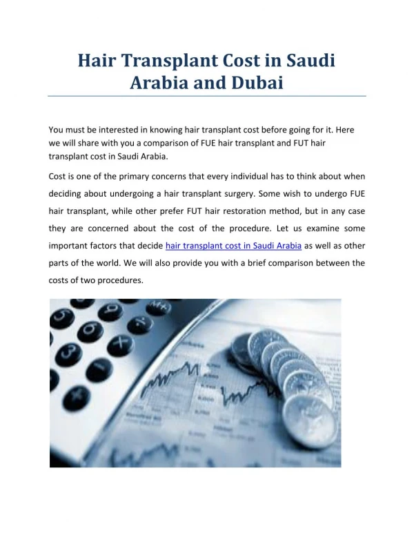 Hair Transplant Cost in Saudi Arabia and Dubai