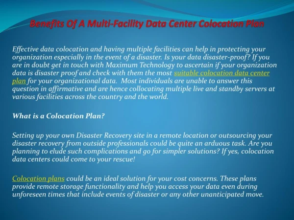 Benefits Of A Multi-Facility Data Center Colocation Plan