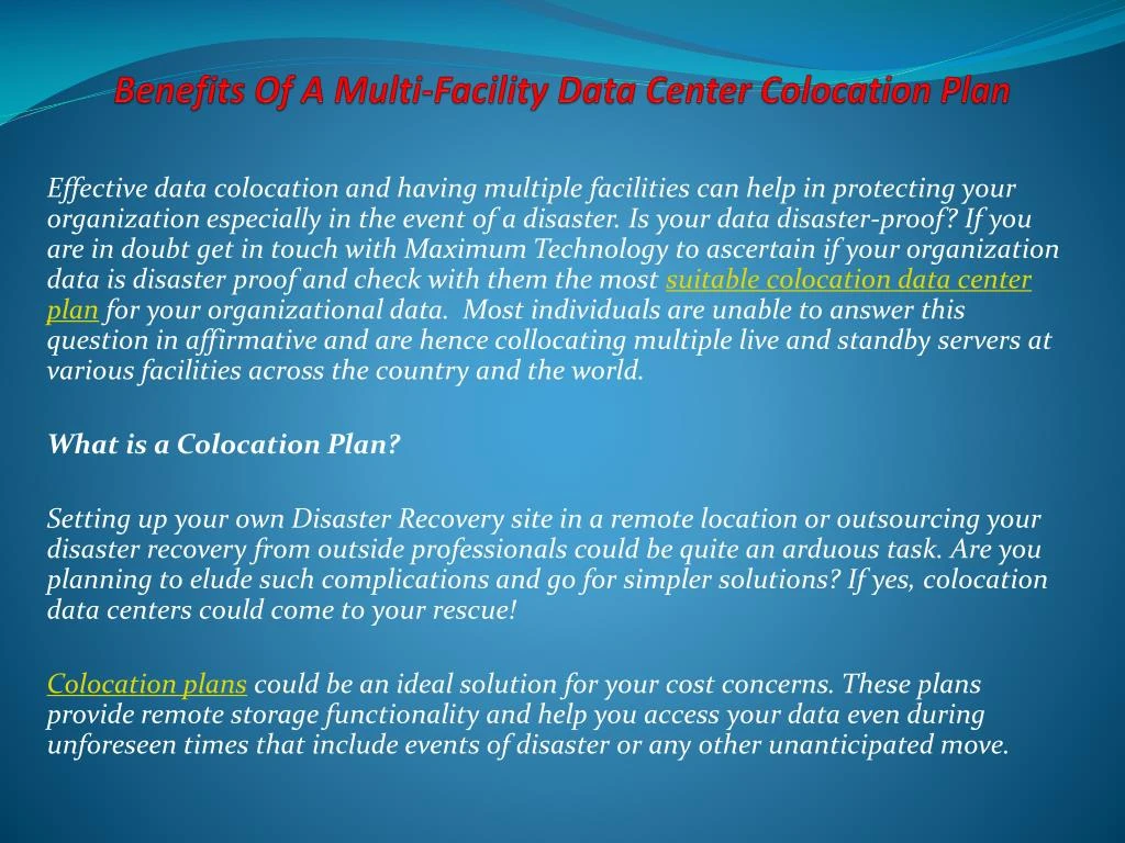 benefits of a multi facility data center colocation plan