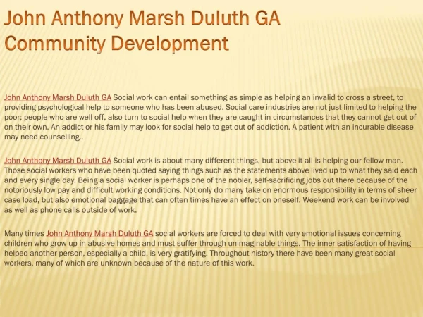 John Anthony Marsh Duluth GA Community Development