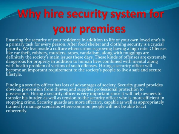 Why hire security system for your premises