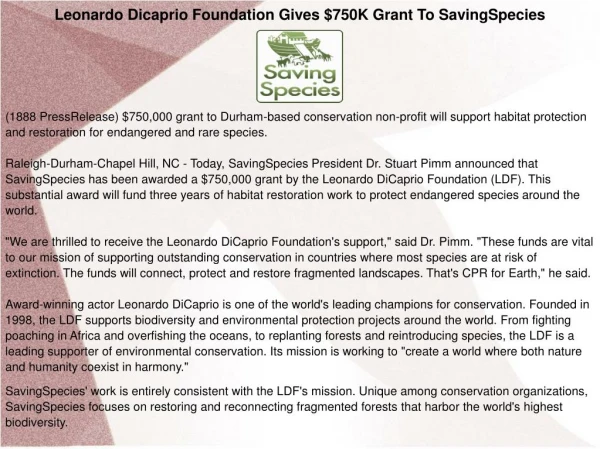 Leonardo Dicaprio Foundation Gives $750K Grant To SavingSpecies