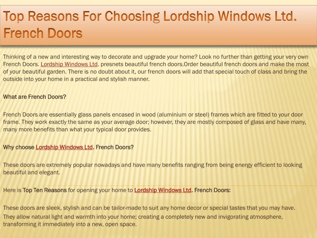 top reasons for choosing lordship windows ltd french doors