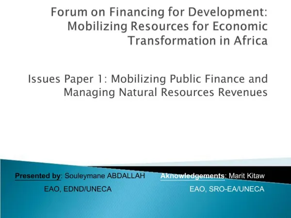 Forum on Financing for Development: Mobilizing Resources for Economic Transformation in Africa