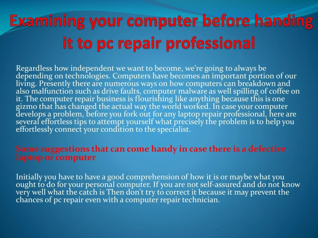 examining your computer before handing it to pc repair professional
