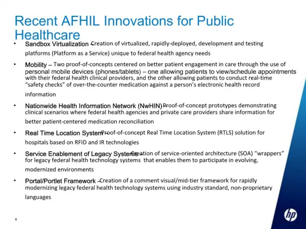 Recent AFHIL Innovations for Public Healthcare