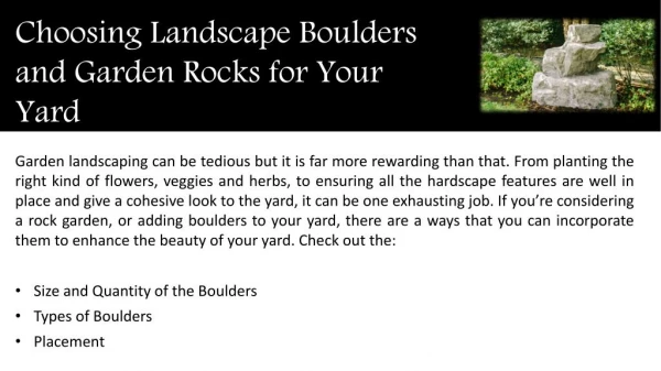 Choosing Landscape Boulders and Garden Rocks for Your Yard