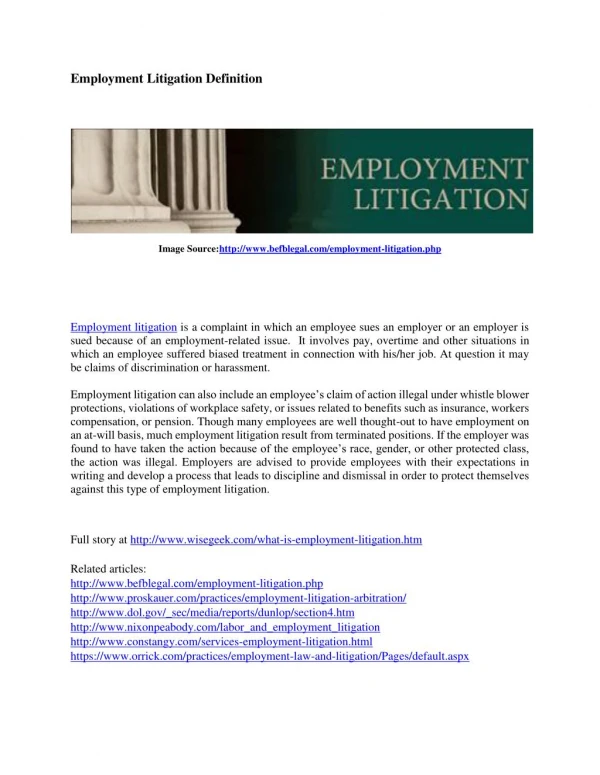 The Definition Employment Litigation