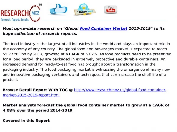 Global Food Container Market 2015-2019