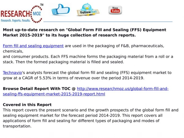 Global Form Fill and Sealing (FFS) Equipment Market 2015-2019
