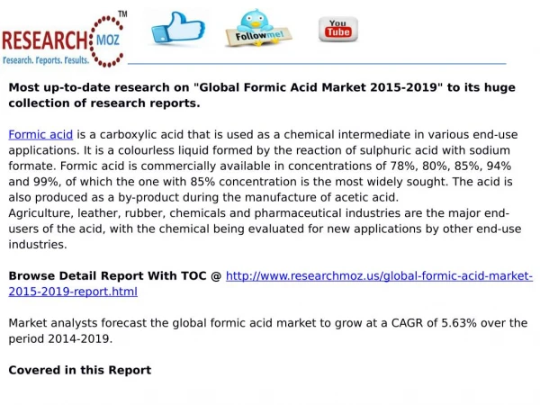 Global Formic Acid Market 2015-2019