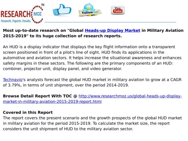 Global Heads-up Display Market in Military Aviation 2015-2019