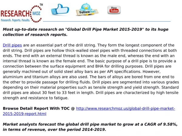 Global Drill Pipe Market 2015-2019