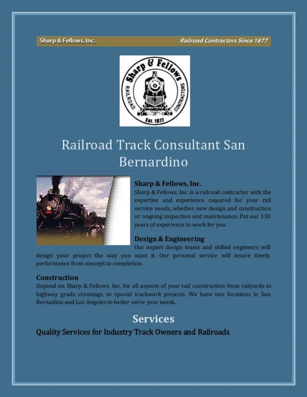 Railroad Track Consultant San Bernardino
