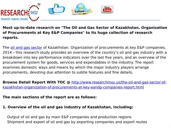 The Oil and Gas Sector of Kazakhstan. Organization of Procurements at Key E&P Companies