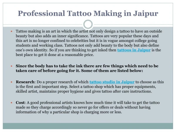 Professional Tattoo Making in Jaipur
