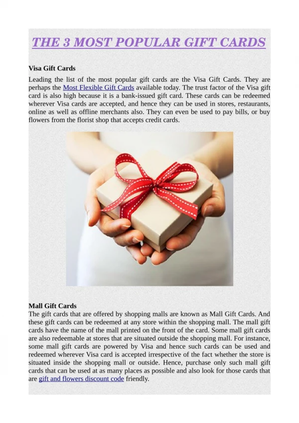 THE 3 MOST POPULAR GIFT CARDS