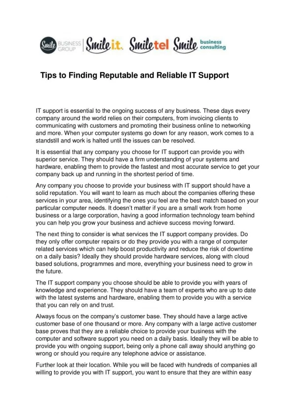 Tips to Finding Reputable and Reliable IT Support
