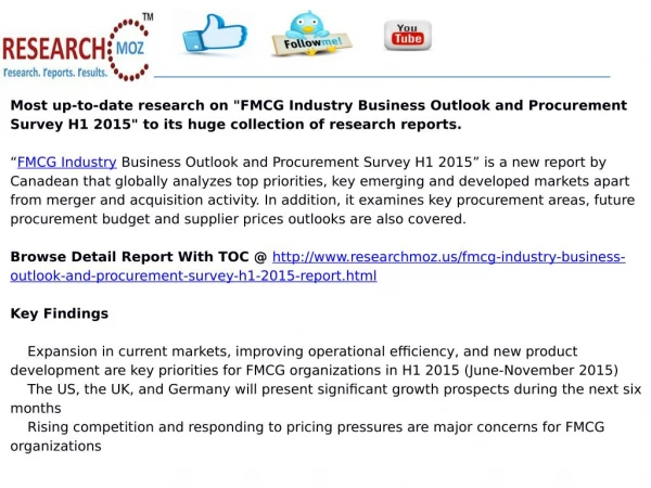 FMCG Industry Business Outlook and Procurement Survey H1 2015