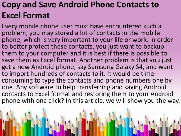 Copy and Save Android Phone Contacts to Excel Format