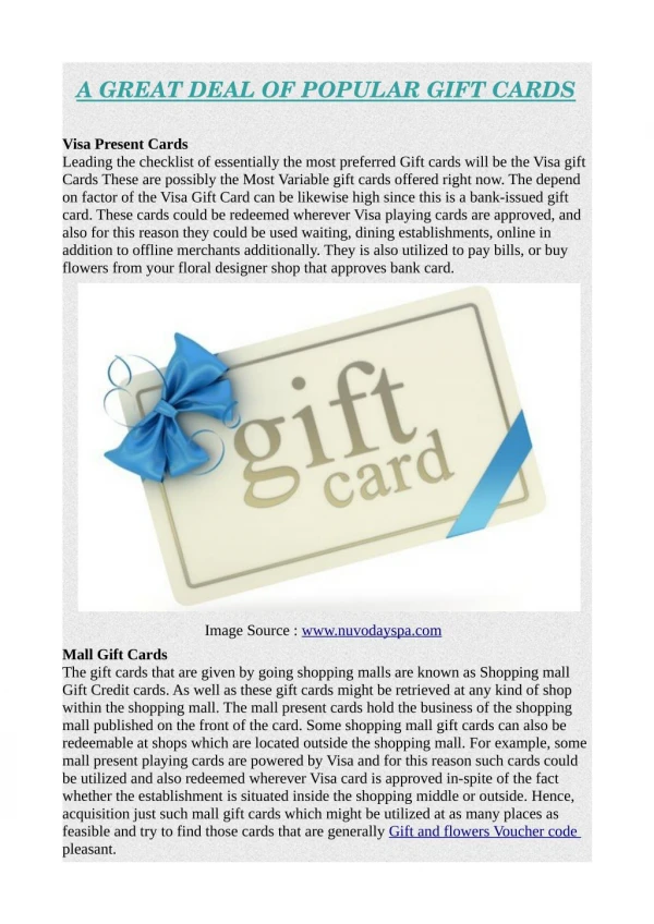 A GREAT DEAL OF POPULAR GIFT CARDS