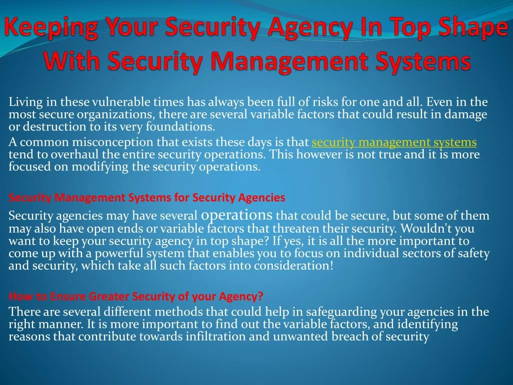keeping your security agency in top shape with security management systems