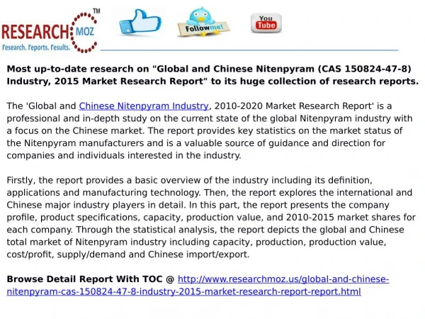 Global and Chinese Nitenpyram (CAS 150824-47-8) Industry, 2015 Market Research Report