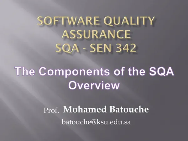 Software Quality assurance SQA - SEN 342