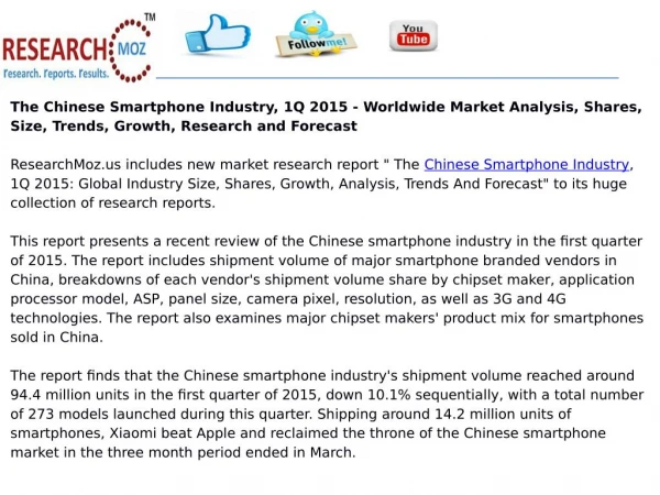 The Chinese Smartphone Industry, 1Q 2015