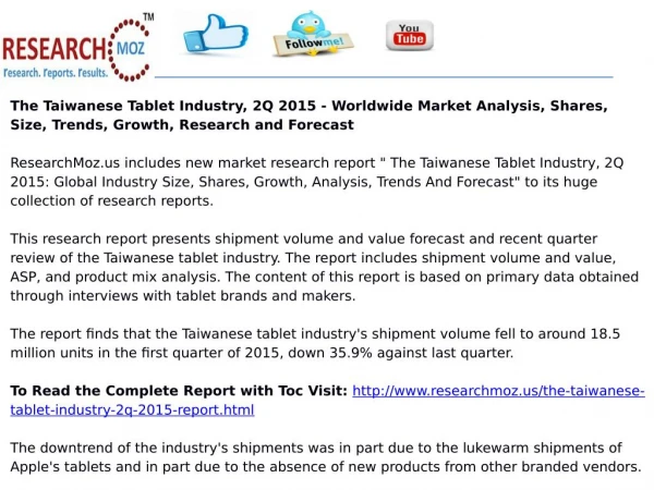 The Taiwanese Tablet Industry, 2Q 2015